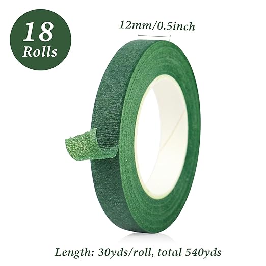 BOMEI PACK Dark Green Floral Tape 18Rolls 1/2 inch x 30yds for Fixing, Decorating Flower Bouquets, and Bouquet Wrapping