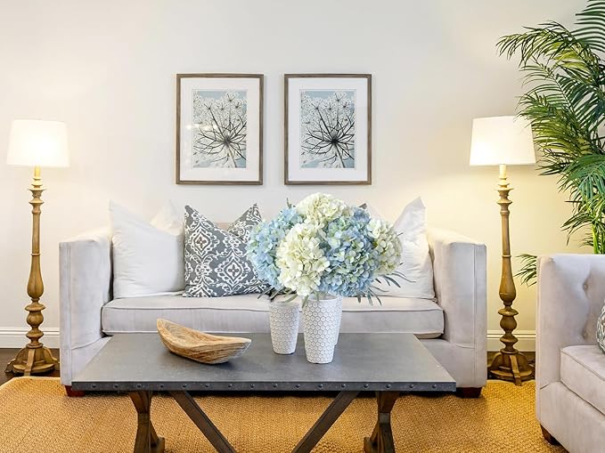 4 Pcs 20'' Real Touch Hydrangeas 2 White 2 Light Blue Artificial Hydrangeas Flowers Faux Latex Hydrangea for Kitchen Living Room Porch Home Decor Baby Shower Party Wedding Table Centerpiece
