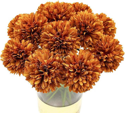 10Pcs Artificial Fake Flower Plants Silk Chrysanthemum Ball Hydrangea Arrangements Wedding Bouquets Decor Home Kitchen Garden Party Table Floral centerpieces DIY(Coffee Brown)