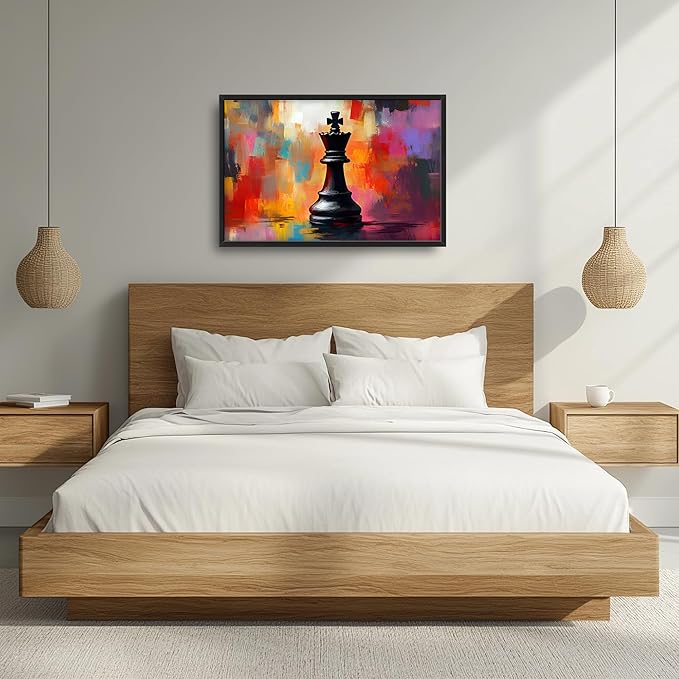 King Chess Large Wall Art Framed Colorful Wall Decor for Living Room Chess Pictures Oversized Canvas Print Painting Modern Extra Large Framed Artwork for Bedroom Office Home Decor 36"x24"