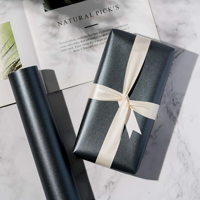 RUSPEPA Black Matte Wrapping Paper - 81.5 Sq Ft - Solid Color Pearly - Lustre Paper Perfect for Wedding,Birthday,Christmas,Baby Shower - 30 inches x 32.8 feet
