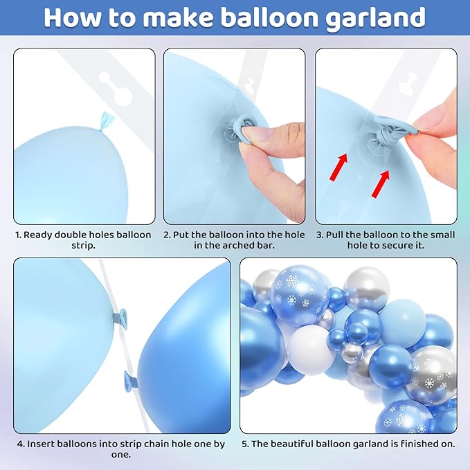 Amandir 153pcs Blue White Balloon Arch Garland Kit, Different Sizes 18 12 10 5 inch Blue Silver Latex Metallic Confetti Snowflake Balloons for Winter Wonderland Princess Baby Shower Party Decorations