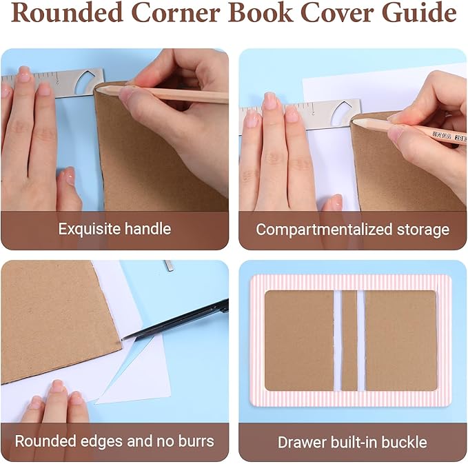 Book Cover Guide, 5 in 1 Bookbinding Tools, Stainless Steel Metal Bookbinding Cover Tool, Scrapbook Album Making Tool Ruler for Making Book Album Covers Out of Chipboard Simple
