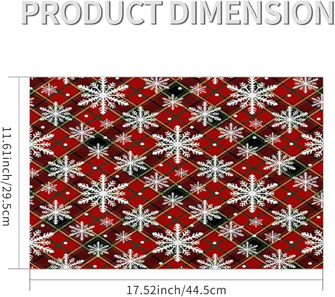 Christmas Xmas Waffle Art Snowflake Placemats Set of 4 PVC Vinyl Non Slip Table Mats Heat Resistant Place Mats Washable Wipeable Dining Table Mat for Kitchen Decor Party Indoor Outdoor Decorative Gift