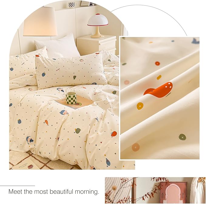 AOJIM Cute Duvet Cover Set for Kids Adults, Pure Cotton Comforter Cover Set with Multiple Cartoon Pattern Designs, Soft Bed Set 3pcs Twin Size, Colorful Quilt Cover for Room Decor(No Comforter)