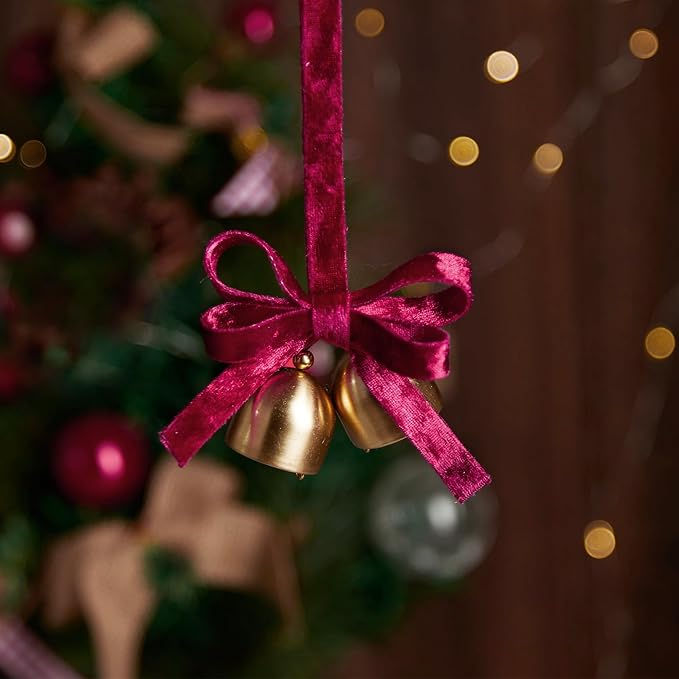 Velvet Red Ribbon for Christmas Tree Decor Double-Sided Handmade Glossy Fabric Trim Wooden Spool Thin Ribbons Gift Wrapping Crafts Wedding Flower Bouquet 3/8 inch x 5YD 3 Rolls