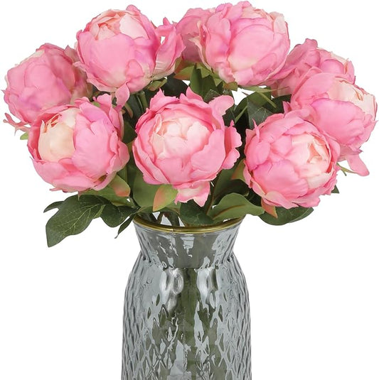 10pcs Pink Peonies Artificial Flowers Fake Silk With Single Stem for Wedding Table Centerpieces Home Decorations Bridal Bouquets Floral Arrangements (Deep Pink)