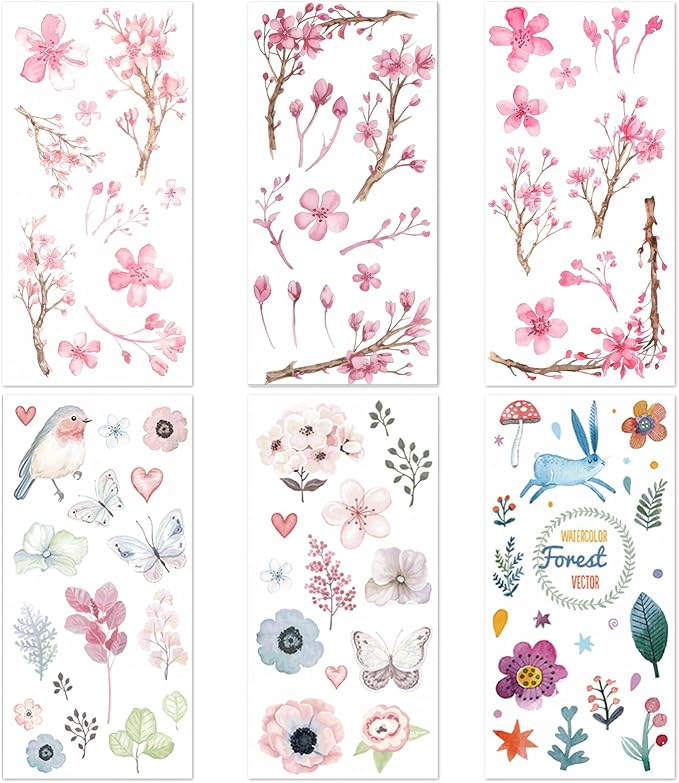 6 Pcs Cherry Blossom Stickers, The Fragrance of Flowers is Overwhelming, Floral Stickers Cherry Blossom Car Decal Design, Laptop Car Window Home Office Decor