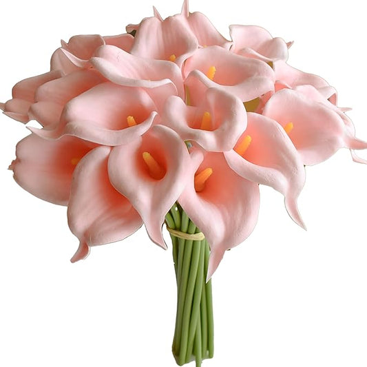 Mandy's PU Light Pink Calla Lily Artificial Flowers 20 Stems 13.5in Faux Realistic Centerpiece for Thanksgiving and Christmas Decorations DIY Bridal Bouquet Home Décor