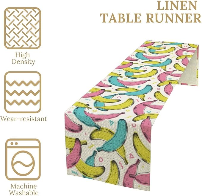 Banana Fruit Table Runner, Kitchen Dining Table Decor, Watercolor Tropical Fruit Palm Leaves Table Runners for Indoor Outdoor Home Farmhouse Holiday Wedding Birthday Party Decoration, 13 x70 in