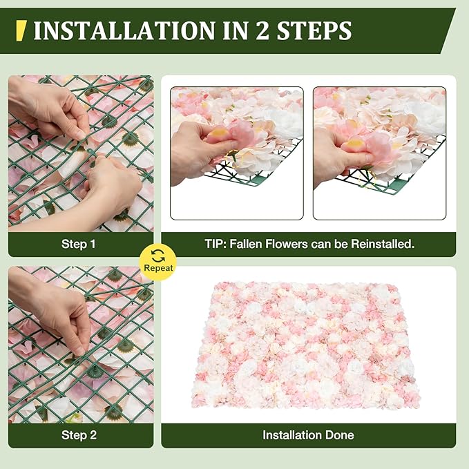 Flower Wall Panels 12pcs 24x15 Inch Artificial Wall Flower Backdrop for Wedding Party Baby Bridal Decor, Hanging Fake Silk Flower Backdrop Wall Decor (12pcs)