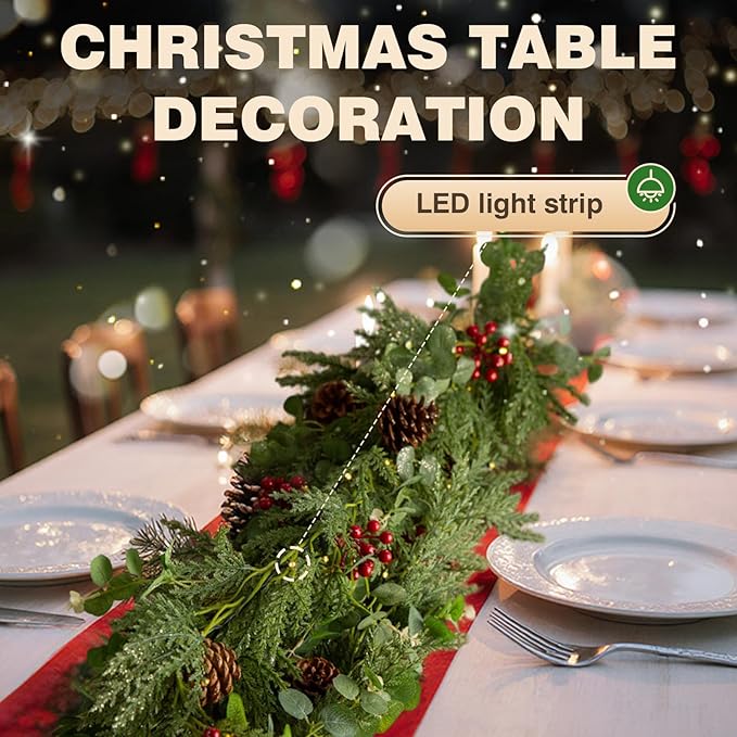 2PCS 9FT Christmas Decorations Cedar Garland, Realistic Soft Pine Wreath, Artificial Green Faux Cedar Pine Garland for Fireplace Mantle Indoor Outdoor Holiday Party Home Decor(2,9FT)
