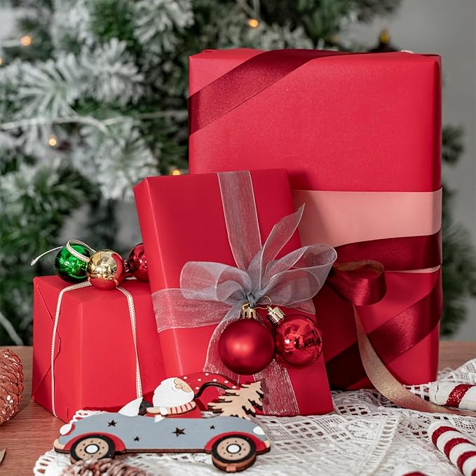 RUSPEPA Red Matte Wrapping Paper - Solid Color Pearly - lustre Paper Perfect for Wedding, Birthday, Christmas, Baby Shower -17 Inches X 32.8 Feet