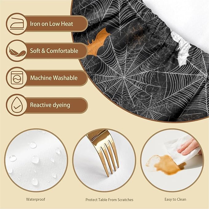 Rectangle Table Cloth Cover Waterproof Elastic Fitted Polyester Fitted Tablecloths for 6 Foot Tables for Indoor,Picnic, Camping, Outdoor （60" x 30"，Halloween）
