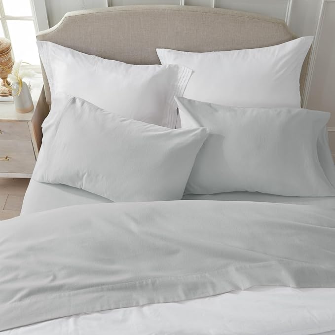 Market & Place 100% Cotton Full Flannel Sheet Set | 4 Piece Deep Pocket Solid Cozy Winter Bed Sheets | Double Brushed for Extra Softness & Comfort | Chalet Collection (Full, Light Grey)