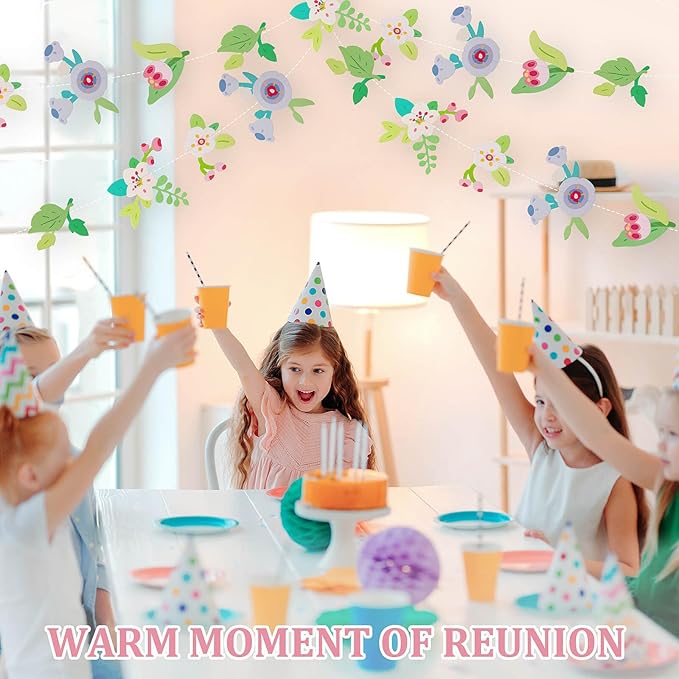 Dayker 2PCS Flower Fairy Decoration Banner, Woodland Floral Greenery Leaf Hanging Garland, Original Paper Wildflower Party Decor for Birthday Baby Shower Garden Wedding Backdrop