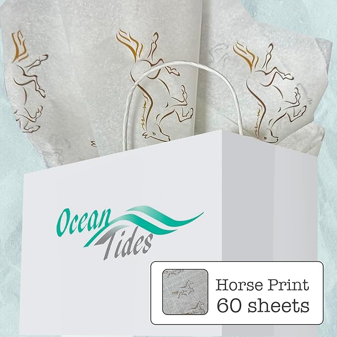 Ocean Tides 60 Sheets (30 x 20 Inches) Christmas Wrapping Paper – Gift Wrapping Tissue Paper Bulk for Crafts, Birthdays, & Holidays – Colored Tissue Papers for Gift Bags & Decorations, Horse