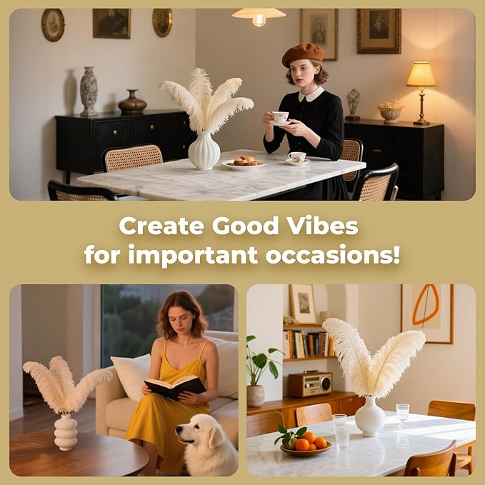 Piokio 20pcs Natural Champange Ostrich Feathers 10-12 inch (25-30cm) Bulk Feathers for Wedding Party Centerpieces, Home Decoration and DIY Clothing, Gatsby Decorations