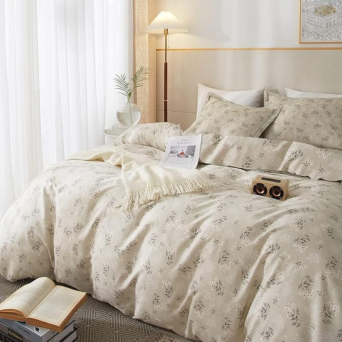 Boho Floral Comforter Set King Size Vintage Garden Style Floral Bedding Comforter with 2 Pillowcases Fluffy Soft Aesthetic Botanical Comforter Set Farmhouse Chic Flower Comforter for King Size Bed