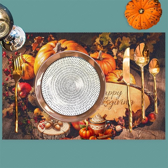 Thanksgiving Holiday Modern Pumpkins Placemats Set of 1 PVC Vinyl Non Slip Table Mats Heat Resistant Place Mats Washable Wipeable Dining Table Mat for Kitchen Party Indoor Outdoor Decorative Gift
