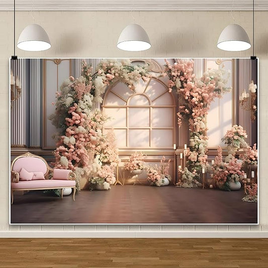 AOTOFO 9x6ft Pink Flowers Wedding Backdrop Elegant Rose Blossom Floral Pretty Plant Photography Background for Woman Bride Party Girls Bridal Shower Photo Studio Shoot