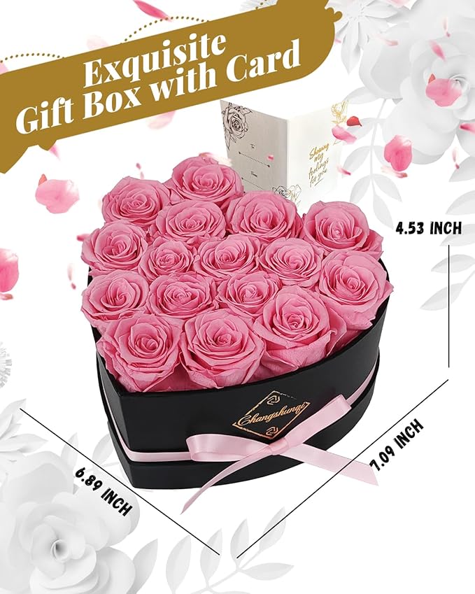 16 Flowers Preserved Roses Gifts for Women, Pink Forever Flowers Womens Birthday Gifts for Women Wife Friends Preserved Flower Rose Gift for Mom Her Wife gf