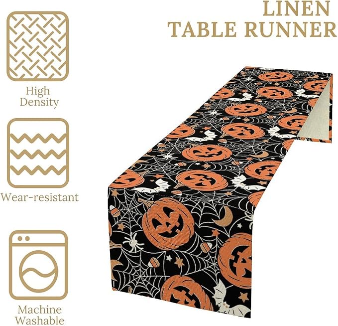 Bat Table Runner,Halloween Pumpkin Spider Web Table Runner for Home Kitchen Table Dining Garden Farmhouse Wedding Party Decor 13x108 Inch
