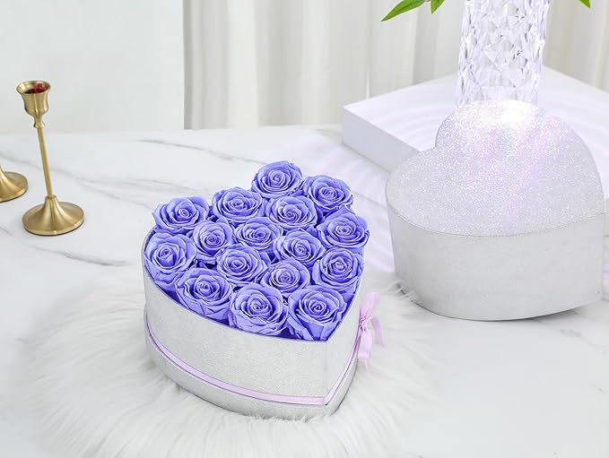16 Preserved Flowers,Roses in Box，Real Forever Flowers for Delivery Prime, Birthday Gifts for Women Her Mom Wife Girlfriend Grandma on Anniversary Valentines Day Mother's Day Christmas (Purple)