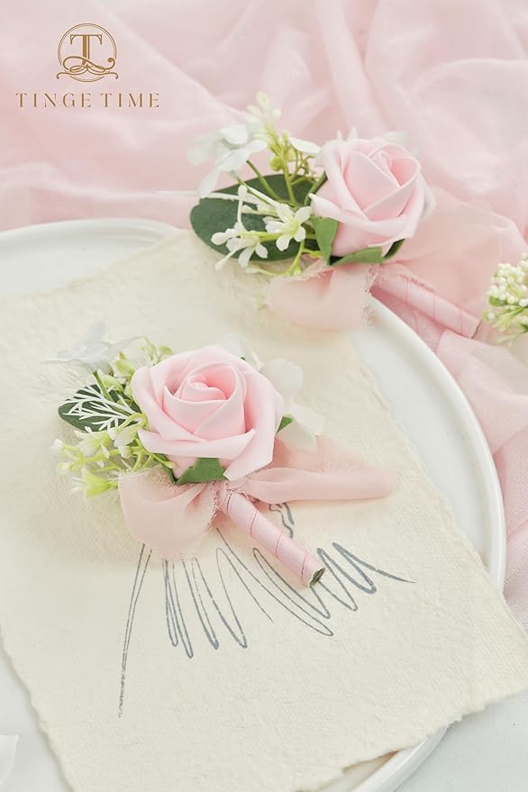 TINGE TIME Boutonniere for Men Wedding,Groom and Best Man Boutonniere for Wedding Ceremony Anniversary, Formal Dinner Party and Rustic Spring Wedding Marriage (2, Pink)