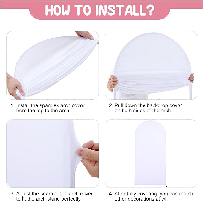 White Arch Backdrop Covers - 6.6FT, 5FT Spandex Fitted Wedding Arch Stand Covers Round Top Chiara Stretchy Arch Backdrop Cover for Wedding Birthday Party Decoration