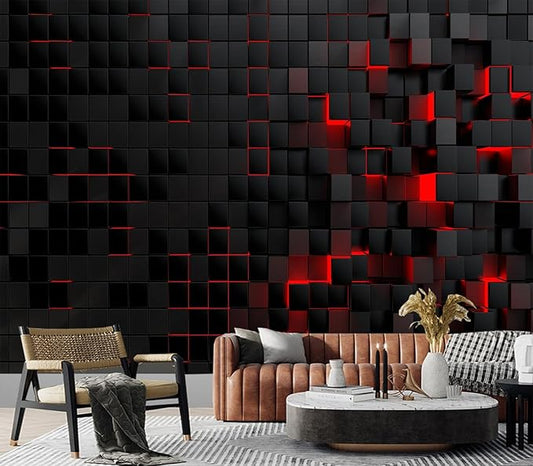 Eierme-Black and red Square Background Mural Wallpaper Peel and Stick 137" x 102"