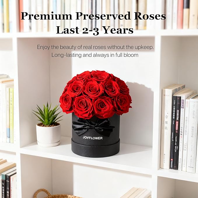 JoyFlower Preserved Flowers Box for Her, Mother's Day Forever Flowers Red Rose Gift for Mom Grandma, Long Lasting Eternal Roses for Wife Girlfriend on Birthday Anniversary Valentine's Day Christmas