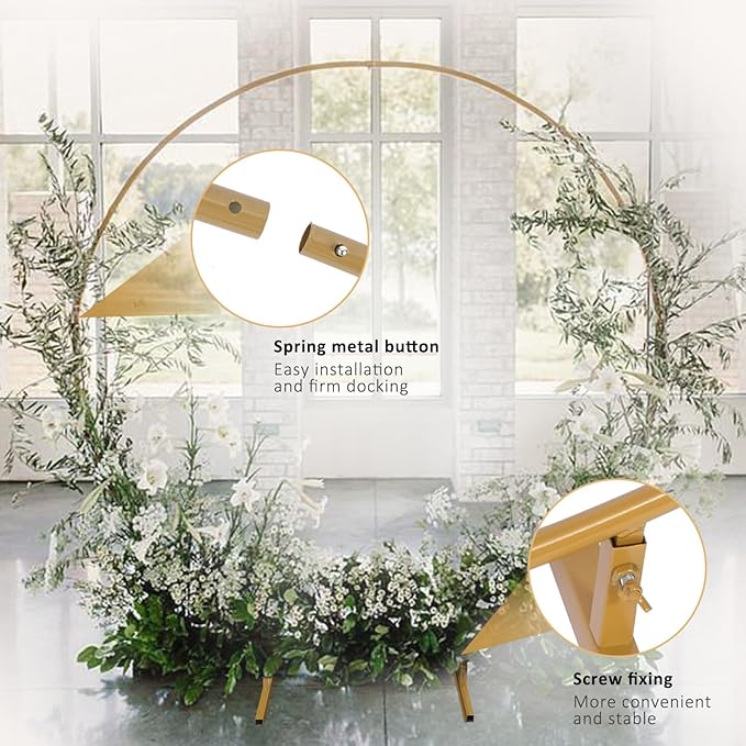 7.2Ft Round Balloon Arch Stand Kit Wedding Arches for Ceremony Circle Backdrop Stand for Parties Wedding Birthday Decoration with Two Water Bags (7.2FT Gold)