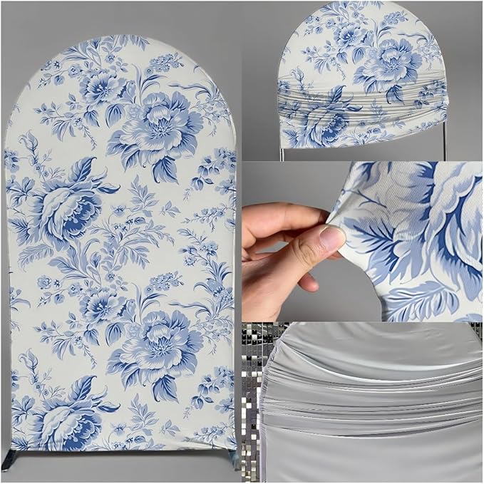 Blue Toile Arch Backdrop Vintage Floral French Toile Style Backdrop Elegant Blue and White Botanical for Wedding Baby Shower Classic European Party Decor Photography Background (G4224,6FT)