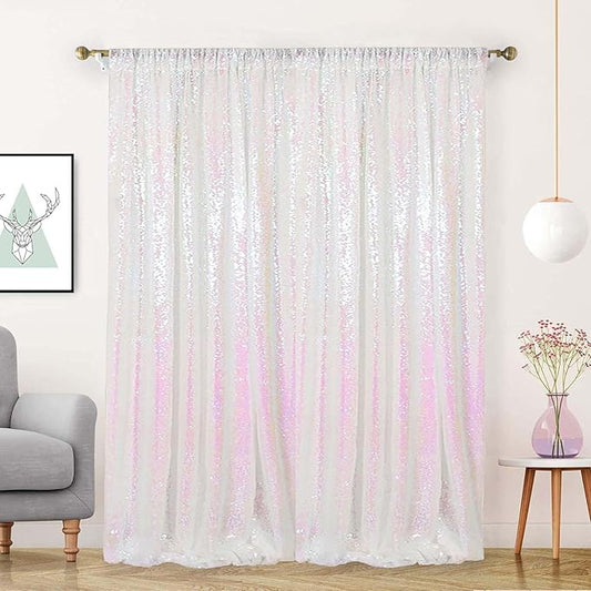 Iridescent Sequin Backdrop Curtain 10FTx10FT 1 Panel Glitter Metallic Photography Background Drapes for Wedding Birthday Events Baby Shower Party Decorartion