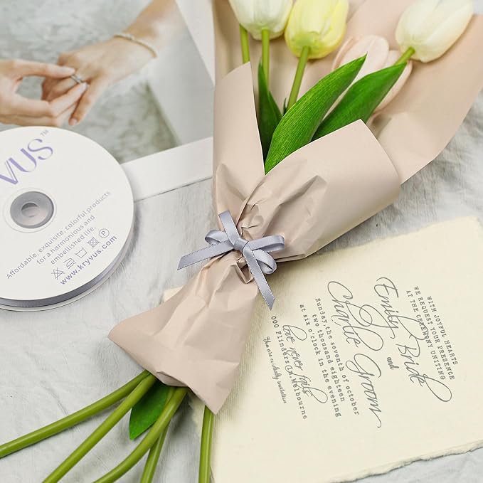 Gray Satin Ribbon, Double Faced 1/4 Inch X 50 Yards Gray Ribbon, Premium Satin Ribbon for Gift Wrapping, Crafts, Hair Bow Making, Sewing, Flower Bouquet, Wedding Party Decor