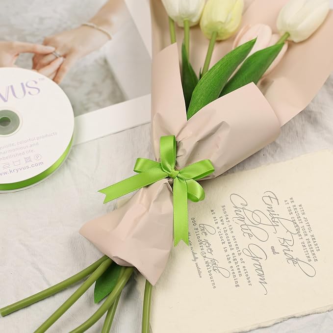 Apple Green Satin Ribbon, Double Faced 1/2 Inch X 25 Yards Apple Green Ribbon, Premium Satin Ribbon for Gift Wrapping, Crafts, Hair Bow Making, Sewing, Flower Bouquet, Wedding Party Decor