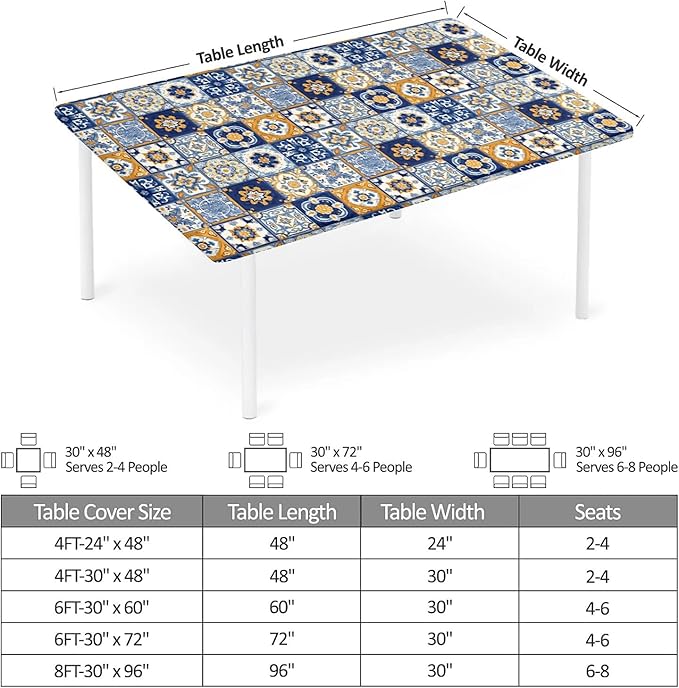 Rectangle Table Cloth Cover Waterproof Elastic Fitted Polyester Fitted Tablecloths for 4 Foot Tables for Indoor,Picnic, Camping, Outdoor （48" x 24"，Bohemian Style）