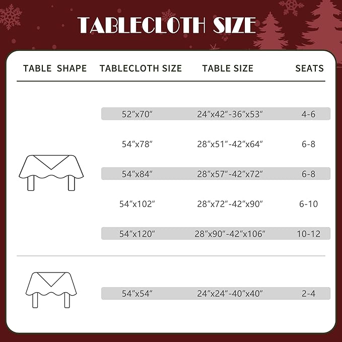 Christmas Rectangle Table Cloth,100% Waterproof Tablecloth,Christmas Decorations for Home, Vinyl Tablecloth Plastic Table Cover for Party，Picnic,Dining,Outdoor 54" x 54",Frosted Wreath