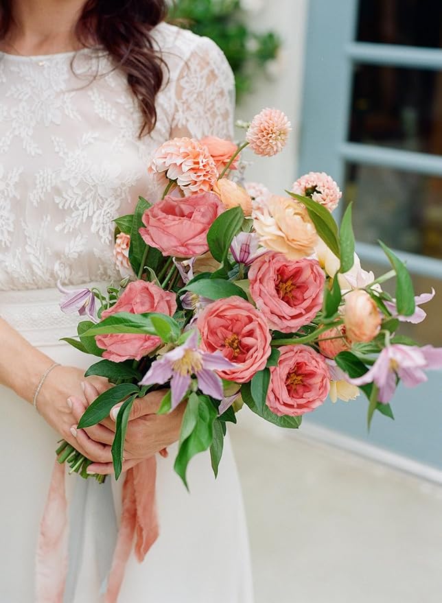 16pcs Peonies Artificial Flowers Head Deep Pink Austin Roses Vintage Burnt Flowers Silk Rose Head with Stems for DIY Flower Wedding Bouquets Centerpieces Home Decoration (Deep Pink)