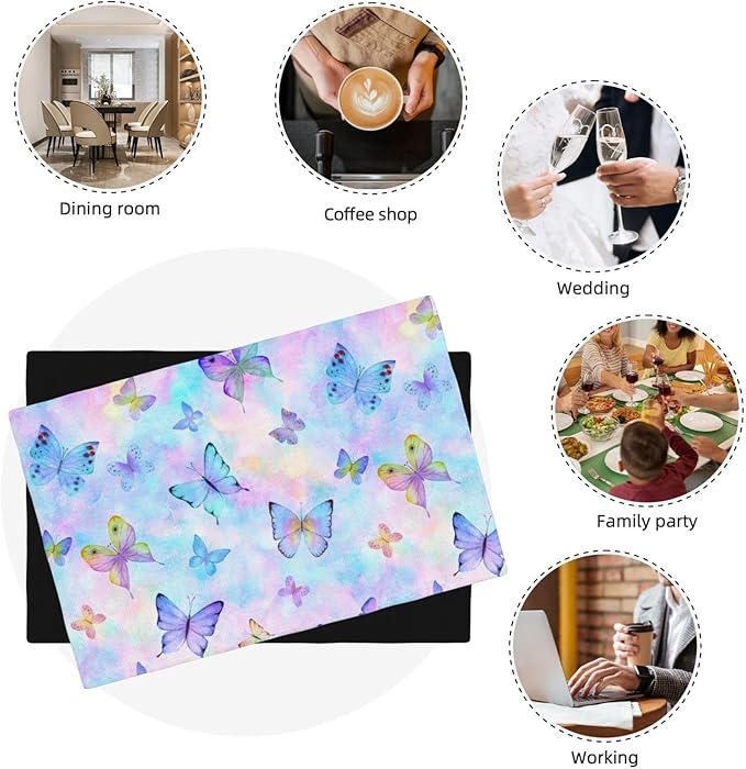 Watercolors Butterfly Placemats Set of 4,Spring Summer Flower Place Mats Washable for Kitchen Dining Table Heat Resistant Decorative Colth Table Mats 4 PCS, Style