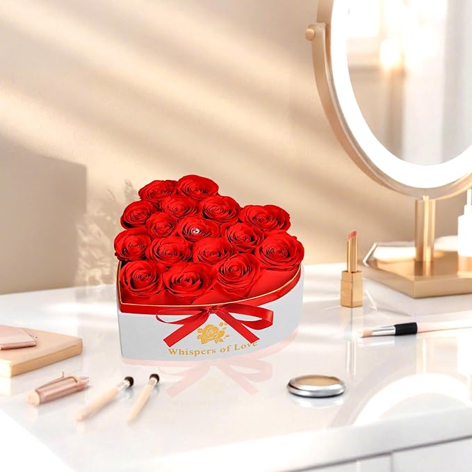 Luxury Preserved Roses – Forever Real Roses Flowers for Delivery in a White Box, Preserved Flowers Birthday Gifts for Women Mom Wife, Ideal for Anniversary (Red 16 Roses, 16 Roses)