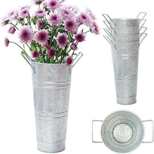 Galvanized Iron Rustic Vases, Water Leakage Proof Flower Bucket Pots ,Set of 4, Flower Arrangement Decoration and Household Decor Displayed in Flower Shops or Homes (9.03" H,4 Pieces)