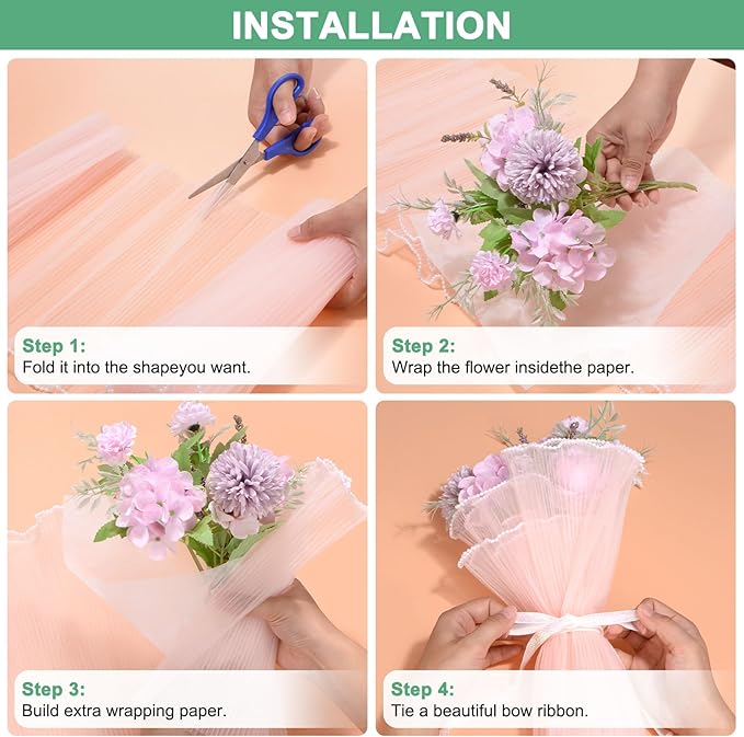 M METERXITY 38-Sheet Korean Cotton Wrapping Flower Paper, 22.8x17.7 Inch/ 58x45cm Waterproof Floral Wrapping Cotton Paper for Bouquets/Gift Packaging [White]