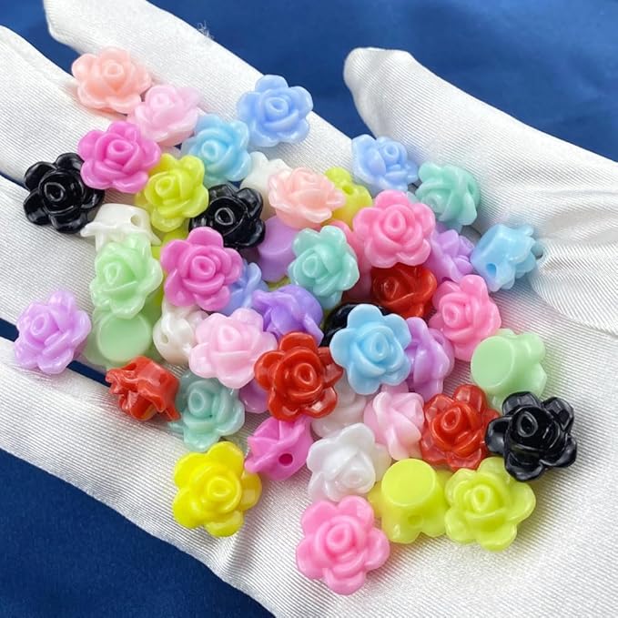 200pcs Acrylic Rose Flower Beads Candy Color Flat Back Spacer Beads Loose Pastel Colorful Decor for DIY Crafts Jewelry Making Bracelet Necklace Earrings(Rose Red)