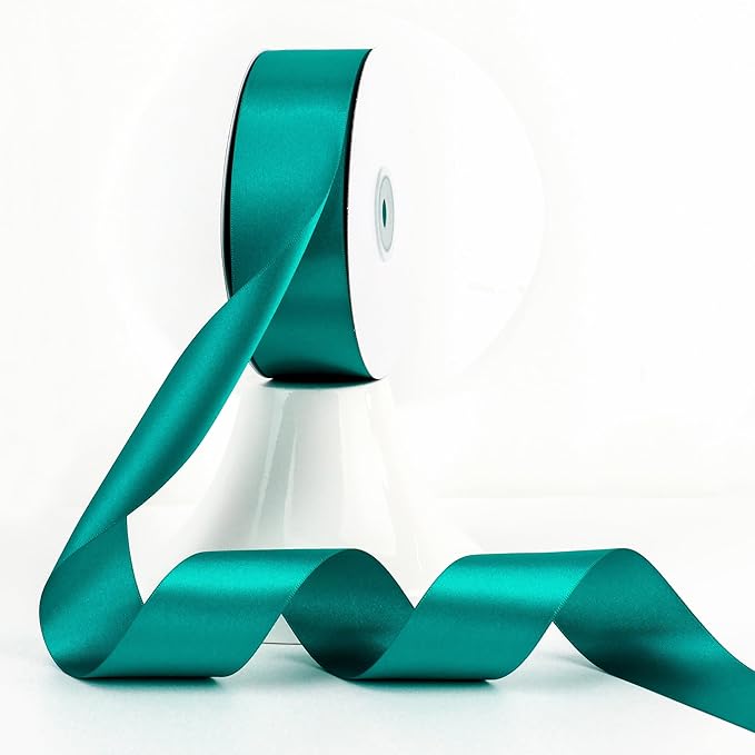 MEEDEE Teal Satin Ribbon - 1.5 Inch Double Faced, Perfect for Christmas Tree, Weddings & Flower Bouquets