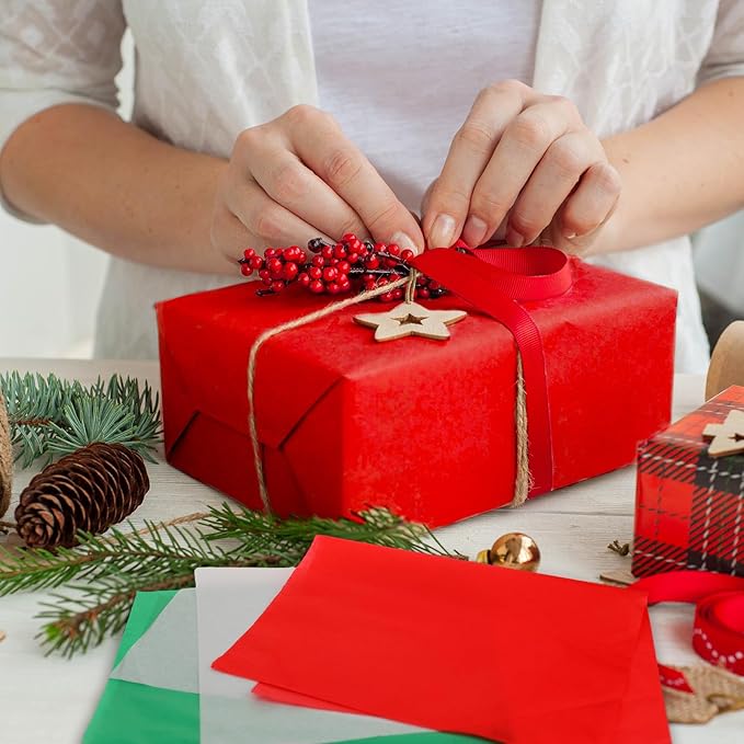 Tatuo 600 Sheets Christmas Tissue Papers Bulk 20 x 14 Inch Red Green and White Christmas Gift Wrapping Paper DIY Presents Arts Crafts Xmas Gift Bags Boxes Holiday Party Favor Supplies