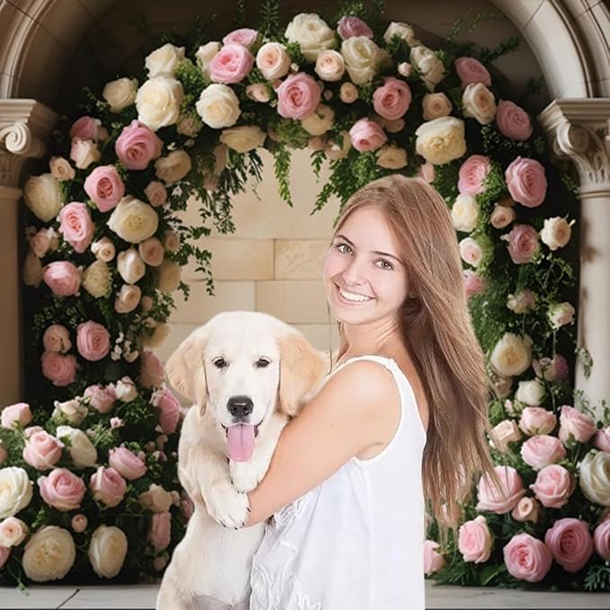 7x5ft Retro White Pink Floral Backdrop Spring Flowers Arch Vintage Palace Wall Photography Background for Wedding Mothers Day Valentines Day Bridal Birthday Princess Couples Portraits