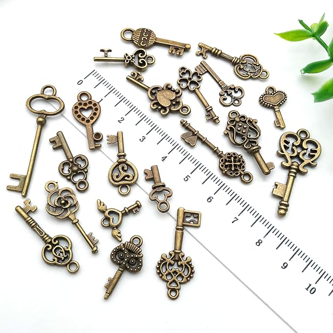 WOCRAFT 60pcs Antique Bronze Small Key Charms Bracelet Charms for Jewelry Making Sets DIY Necklace Bracelet Keychain Crafting Charms Kit Craft Supplies (SN924)
