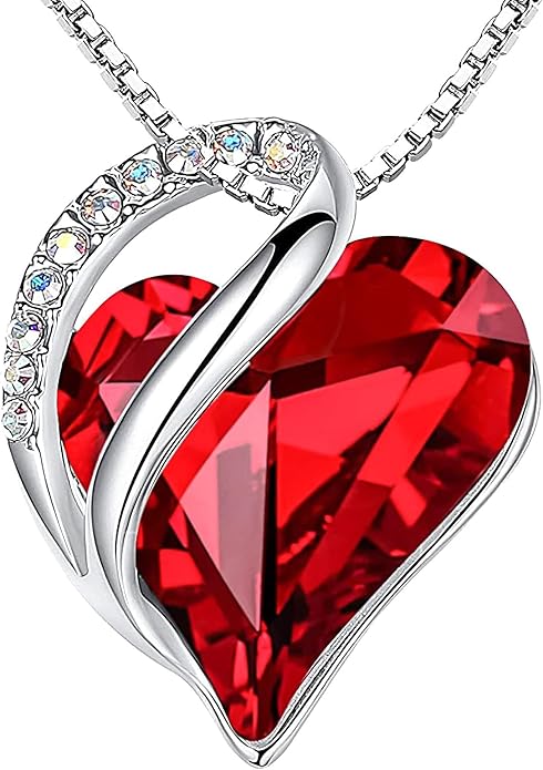 Leafael Necklaces for Women, Infinity Love Birthstone Heart Crystal Pendant, Birthday Jewelry Gifts for Her, Mom, and Wife, Silver Plated, 18 plus 2 inch Adjustable Chain